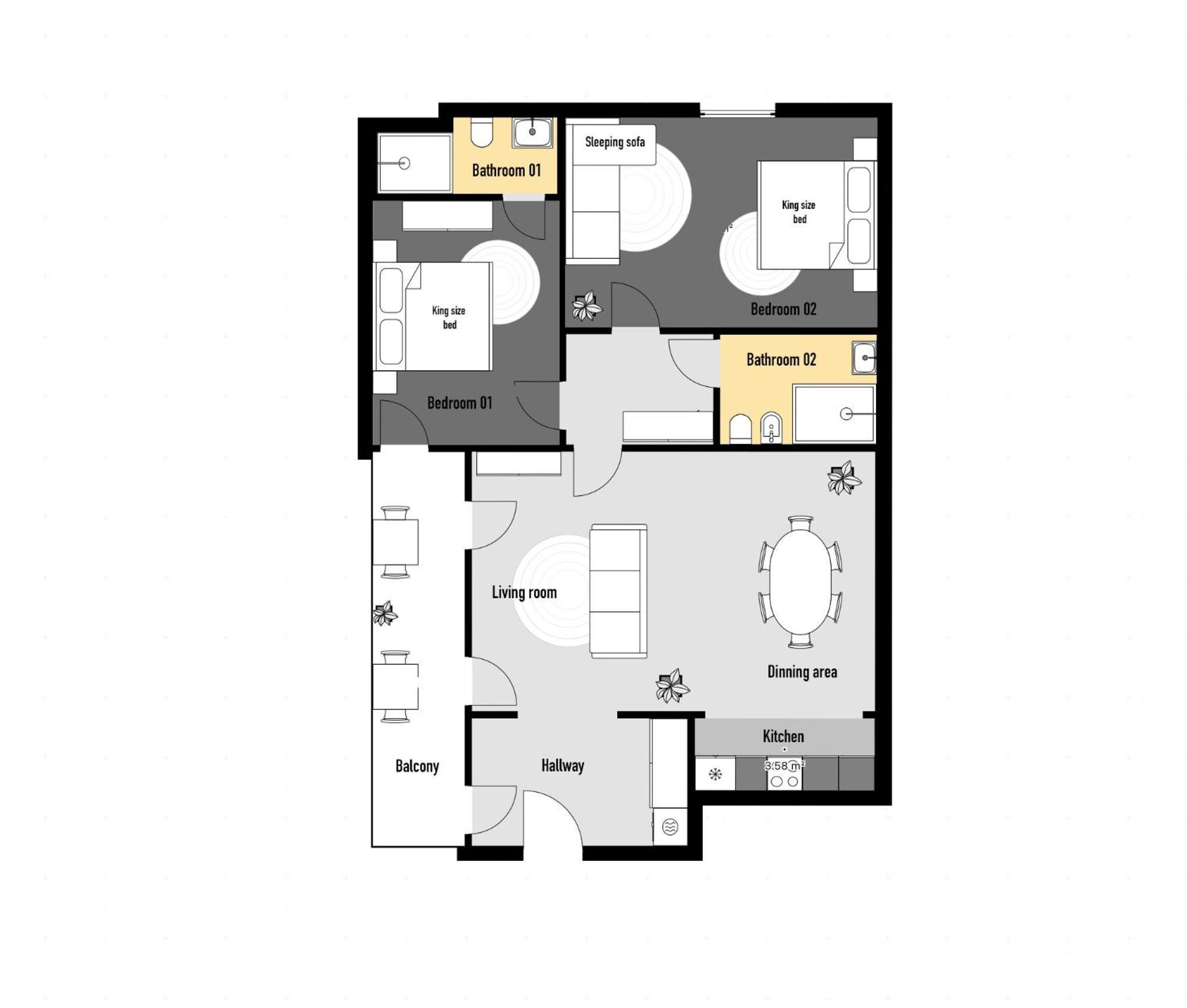 Apartamento Deluxe de 2 dormitorios con balcón